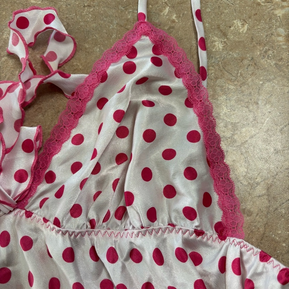 Victoria’s Secret White/Pink Satin Polkadot Baby Doll Lingerie Size M - Picture 6 of 6